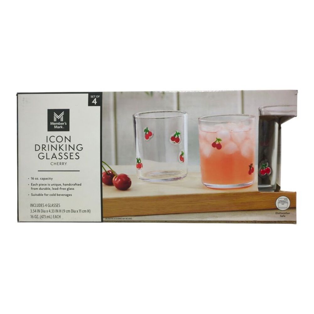 Member's Mark Handcrafted Summer Inspired Icon Drinking Glasses, 4-Pack - Cherry